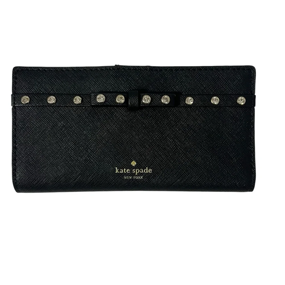 Kate Spade Laurel Way Stacy Wallet Black Jeweled Zip Around Leather